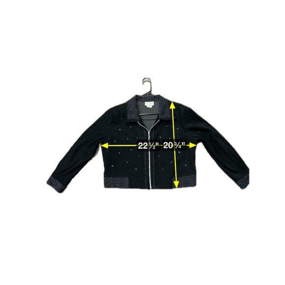 Vintage Nancy Bolen Black Rhinestone Zip Up Jacket Shimmering Trim Sz Large - Picture 8 of 9
